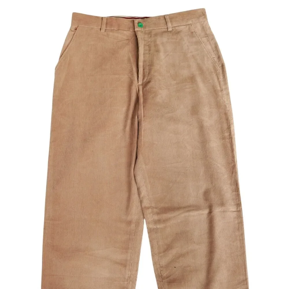 Mens 32 Tan Corduroy Dress Pants High Waist Flat Front Straight Fit Trousers NWT